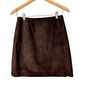 New Frontier 90s 100% Suede Wrap A-line Mini Skirt Chocolate Brown Size 6 Small